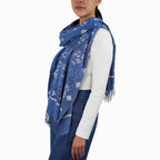 Hand Dyed Batik Scarf - Soft Cotton, Blue Roses, White, Floral, Flower Scarves La Vie Bien Hand Dyed Batik Scarf - Soft Cotton, Blue Roses, White, Floral, Flower