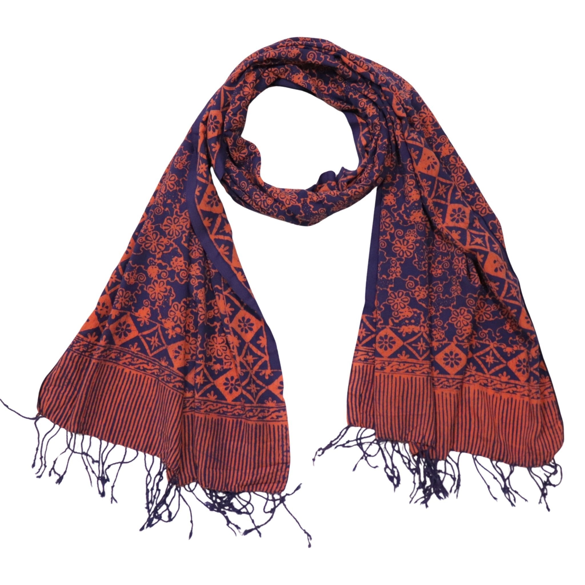 Hand Dyed Batik Scarf, Soft Cotton, Mangosteen, Blue, Pink, Fruit, Floral Scarves La Vie Bien Hand Dyed Batik Scarf, Soft Cotton, Mangosteen, Blue, Pink, Fruit, Floral