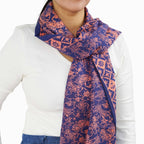 Hand Dyed Batik Scarf, Soft Cotton, Mangosteen, Blue, Pink, Fruit, Floral Scarves La Vie Bien Hand Dyed Batik Scarf, Soft Cotton, Mangosteen, Blue, Pink, Fruit, Floral