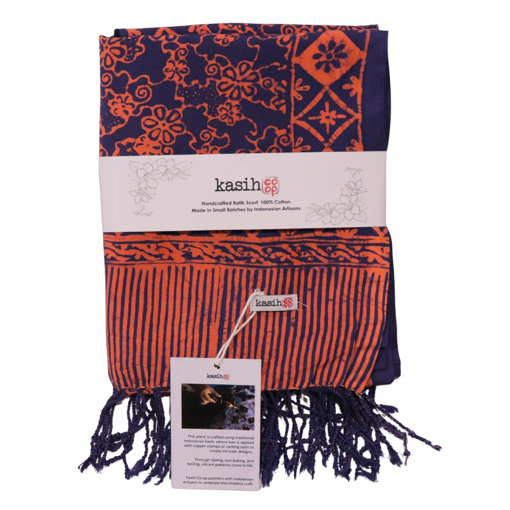 Hand Dyed Batik Scarf, Soft Cotton, Mangosteen, Blue, Pink, Fruit, Floral Scarves La Vie Bien Hand Dyed Batik Scarf, Soft Cotton, Mangosteen, Blue, Pink, Fruit, Floral