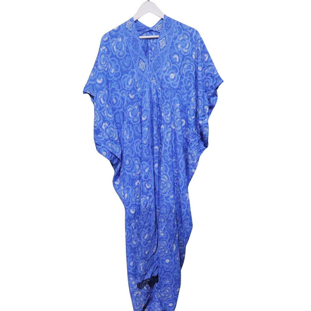 Hand Dyed Kaftan Dress Rayon Vegan Eco-friendly Material, Maxi, Long, Blue roses Dress La Vie Bien Hand Dyed Kaftan Dress Rayon Vegan Eco-friendly Material, Maxi, Long, Blue roses