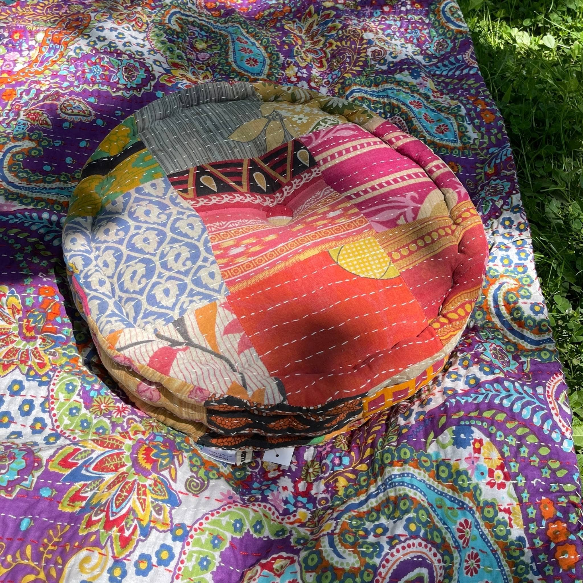 Hand Embroidered Floor Pouf Home Decor La Vie Bien Hand Embroidered Floor Pouf
