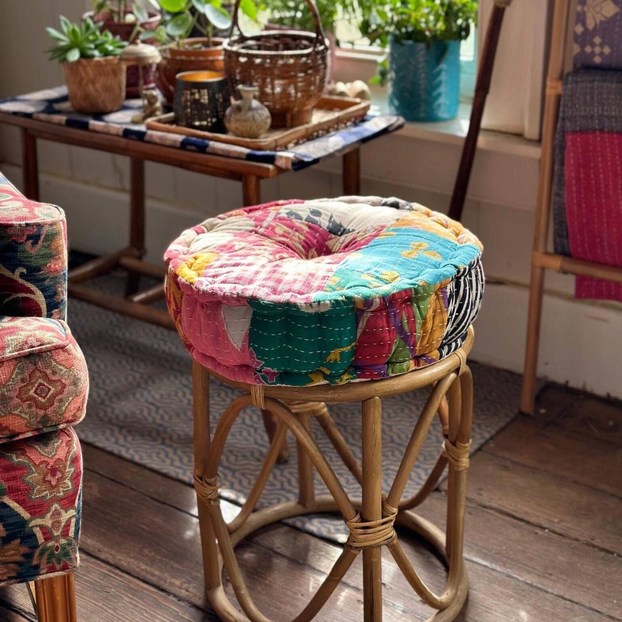 Hand Embroidered Floor Pouf Home Decor La Vie Bien Hand Embroidered Floor Pouf
