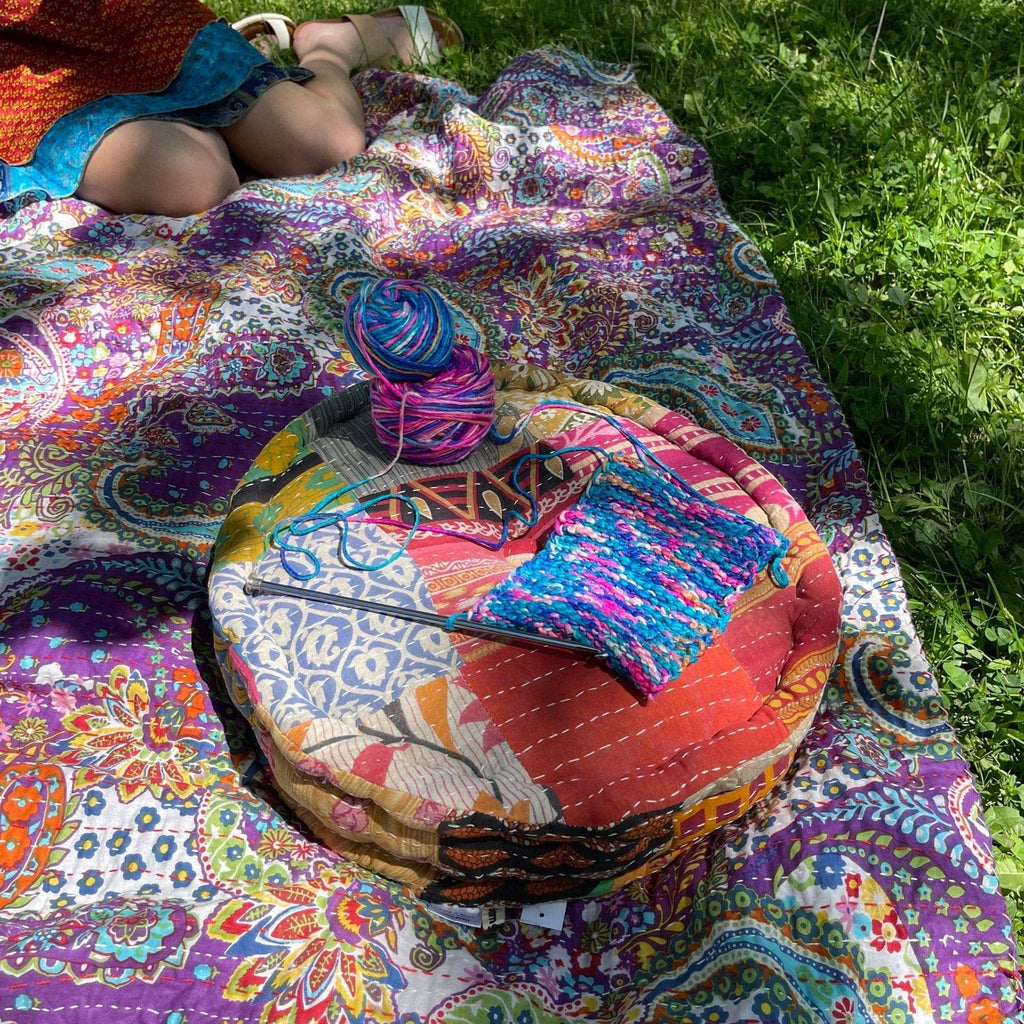Hand Embroidered Floor Pouf Home Decor La Vie Bien Hand Embroidered Floor Pouf