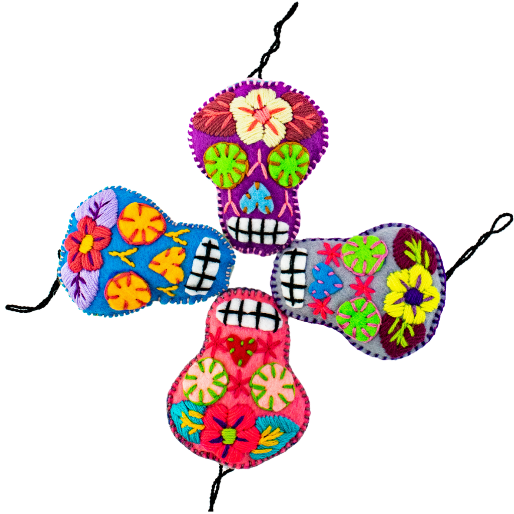 Hand - Embroidered Sugar Skull Ornament - Mexico Decor La Vie Bien Hand - Embroidered Sugar Skull Ornament - Mexico