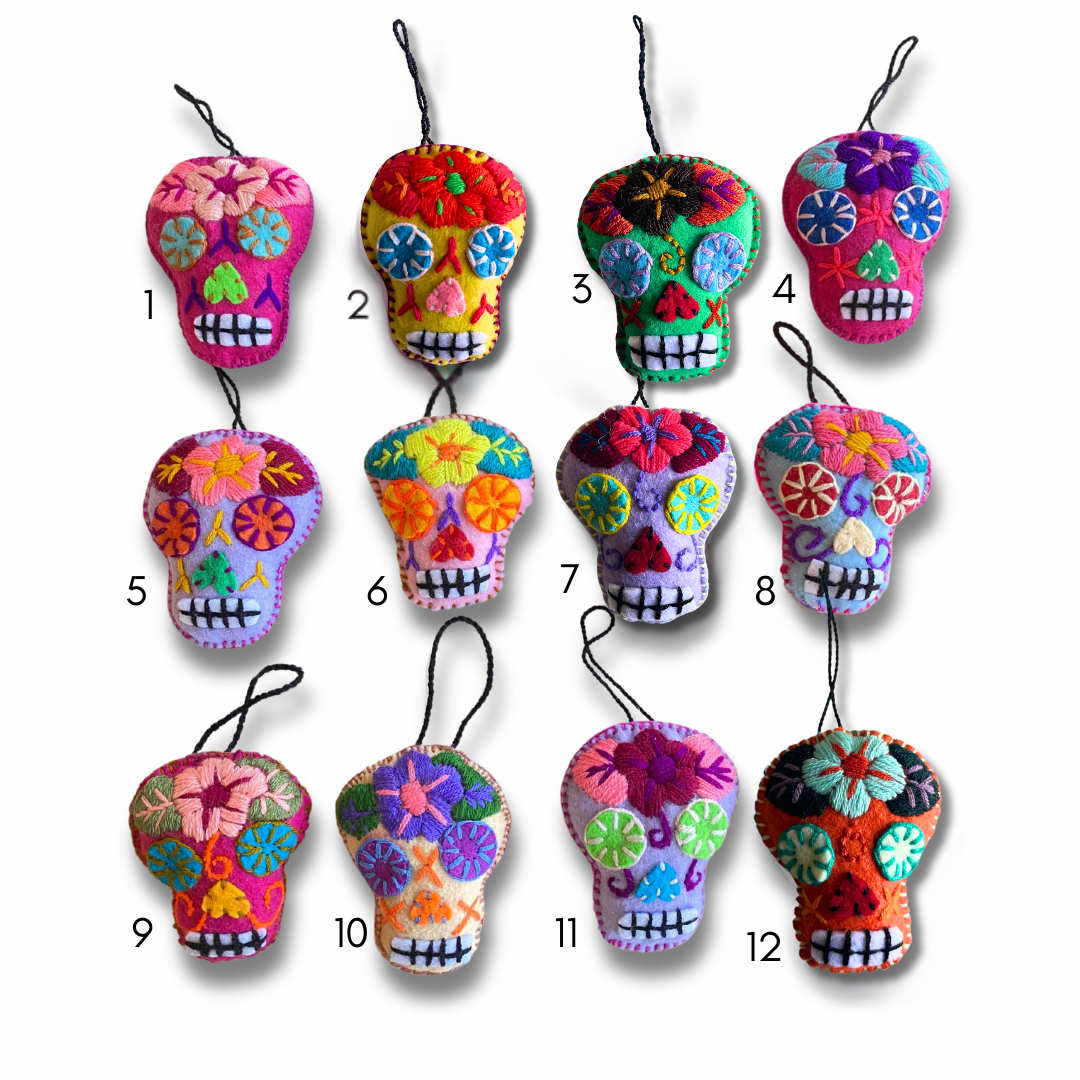 Hand - Embroidered Sugar Skull Ornament - Mexico Decor La Vie Bien Hand - Embroidered Sugar Skull Ornament - Mexico