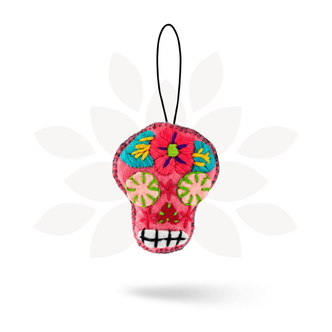 Hand - Embroidered Sugar Skull Ornament - Mexico Decor La Vie Bien Hand - Embroidered Sugar Skull Ornament - Mexico