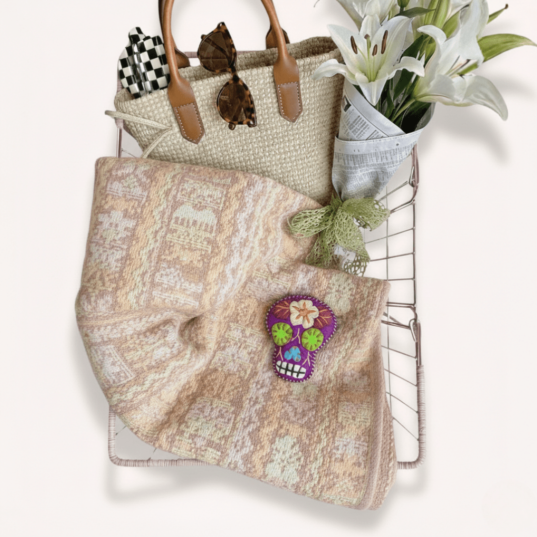 Hand - Embroidered Sugar Skull Ornament - Mexico Decor La Vie Bien Hand - Embroidered Sugar Skull Ornament - Mexico
