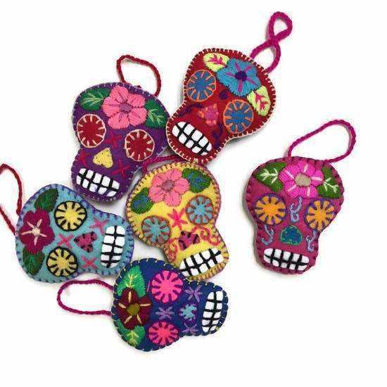 Hand - Embroidered Sugar Skull Ornament - Mexico Decor La Vie Bien Hand - Embroidered Sugar Skull Ornament - Mexico
