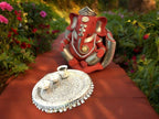 Hand Engraved German Silver Pooja Thali Mandir items La Vie Bien Hand Engraved German Silver Pooja Thali