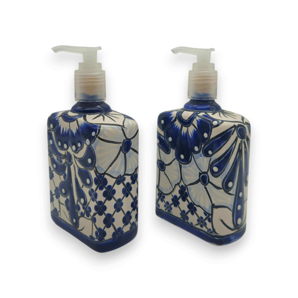 Hand-Painted Blue Talavera Soap Dispenser | Floral Ceramic Decor Talavera Soap Dispenser La Vie Bien Hand-Painted Blue Talavera Soap Dispenser | Floral Ceramic Decor