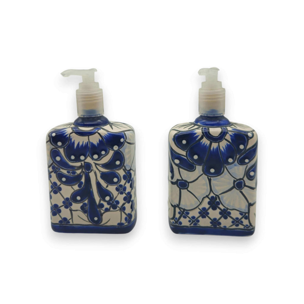 Hand-Painted Blue Talavera Soap Dispenser | Floral Ceramic Decor Talavera Soap Dispenser La Vie Bien Hand-Painted Blue Talavera Soap Dispenser | Floral Ceramic Decor