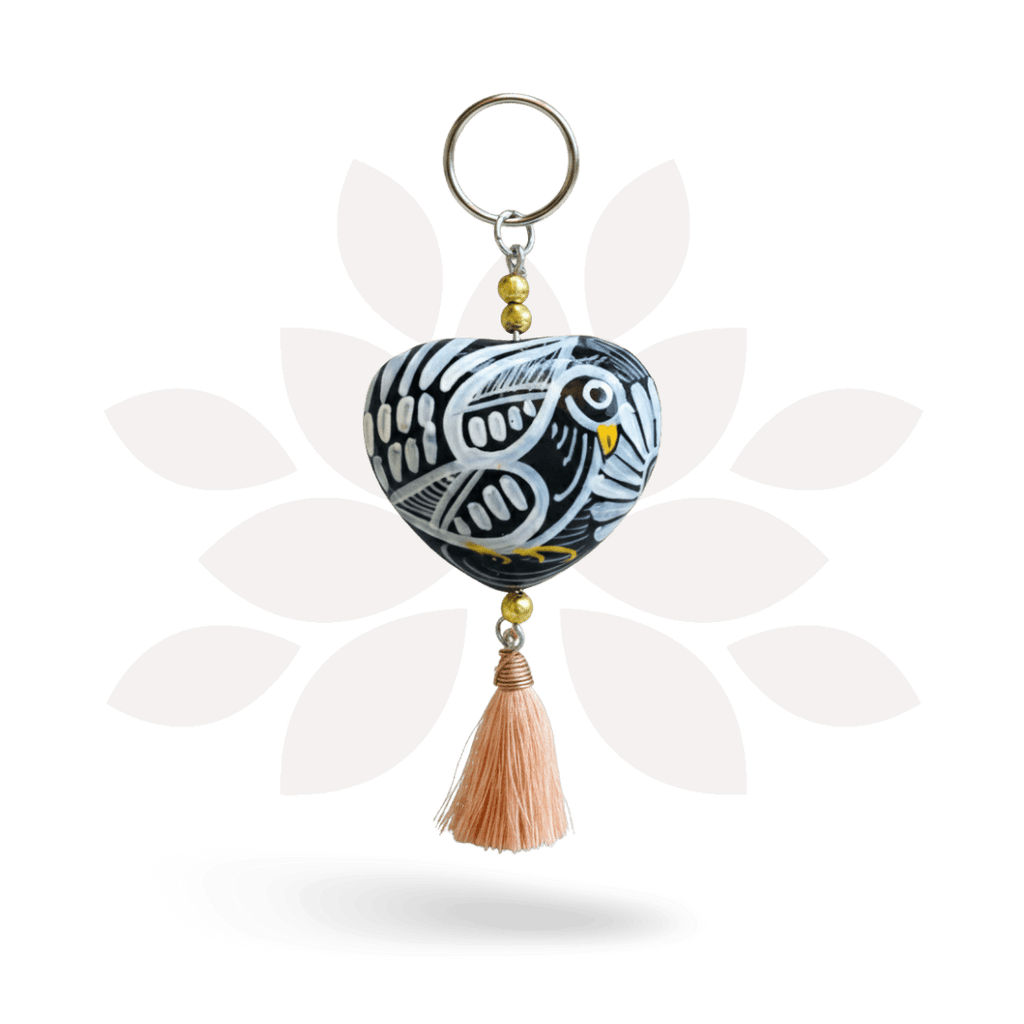 Hand Painted Bohemian Heart Clay Assorted Keychain - Mexico Keychains La Vie Bien Hand Painted Bohemian Heart Clay Assorted Keychain - Mexico