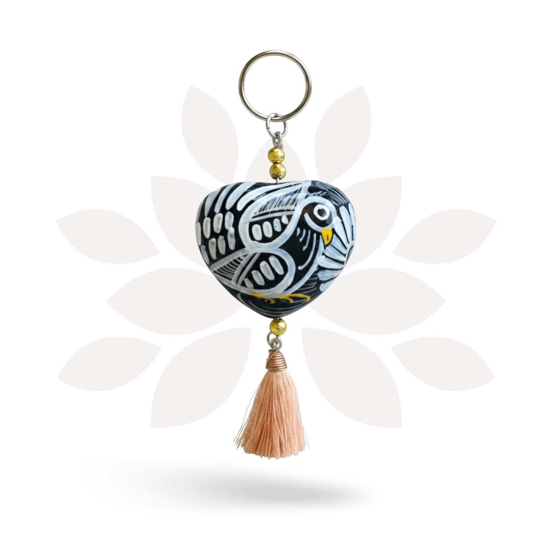 Hand Painted Bohemian Heart Clay Assorted Keychain - Mexico Keychains La Vie Bien Hand Painted Bohemian Heart Clay Assorted Keychain - Mexico