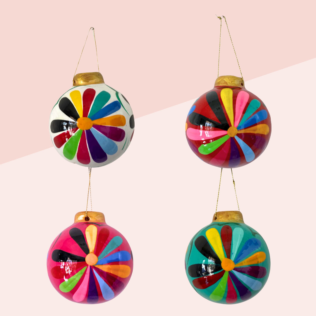 Hand - Painted Ceramic Colorful Sphere Boho Flower Ornament - Mexico ornament La Vie Bien Hand - Painted Ceramic Colorful Sphere Boho Flower Ornament - Mexico