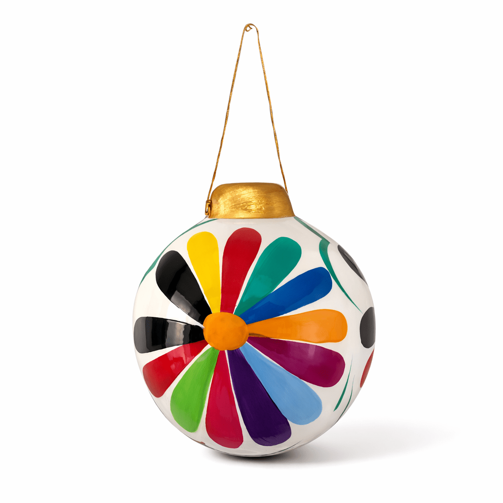 Hand - Painted Ceramic Colorful Sphere Boho Flower Ornament - Mexico ornament La Vie Bien Hand - Painted Ceramic Colorful Sphere Boho Flower Ornament - Mexico