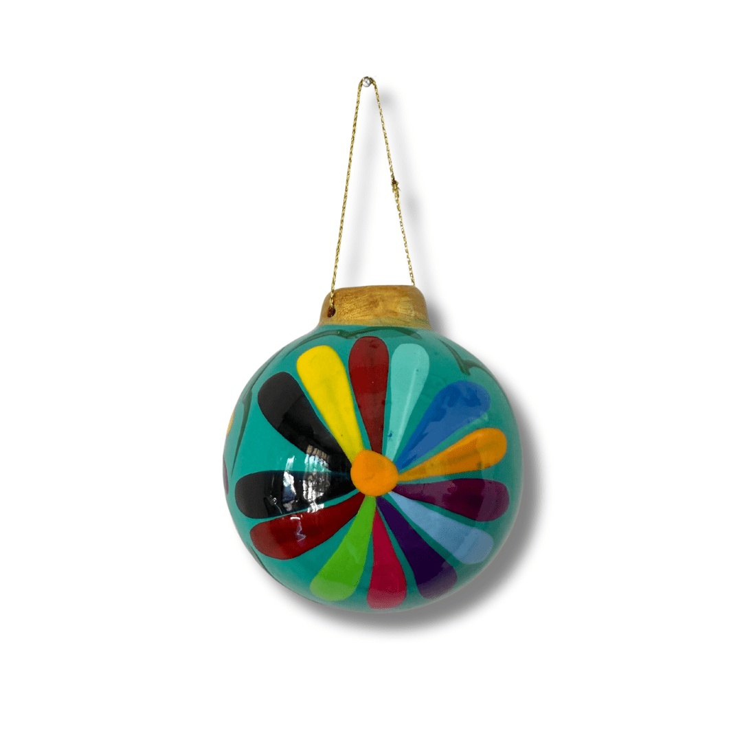 Hand - Painted Ceramic Colorful Sphere Boho Flower Ornament - Mexico ornament La Vie Bien Hand - Painted Ceramic Colorful Sphere Boho Flower Ornament - Mexico