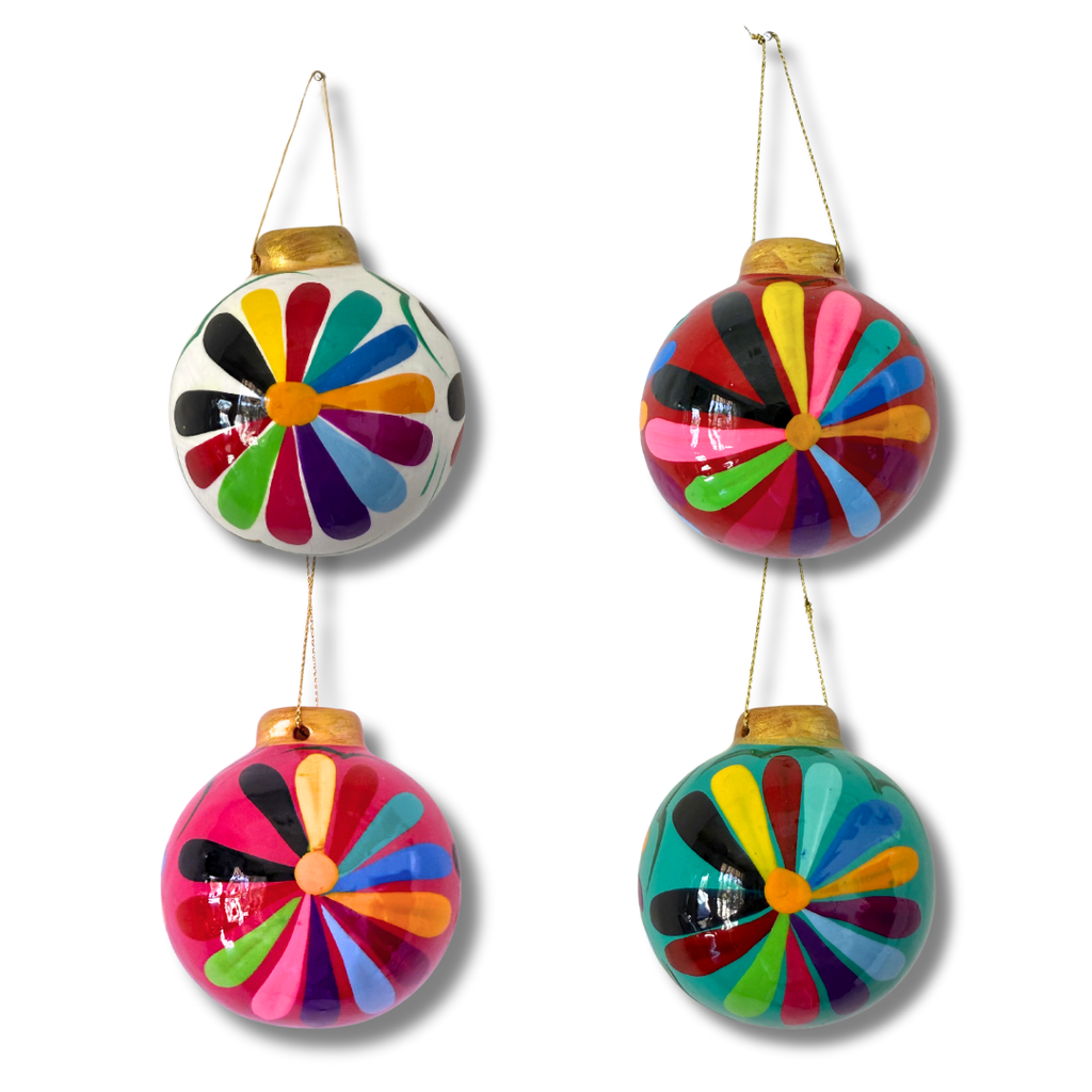 Hand - Painted Ceramic Colorful Sphere Boho Flower Ornament - Mexico ornament La Vie Bien Hand - Painted Ceramic Colorful Sphere Boho Flower Ornament - Mexico