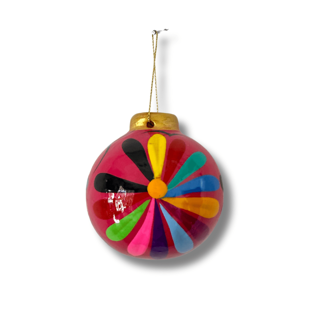 Hand - Painted Ceramic Colorful Sphere Boho Flower Ornament - Mexico ornament La Vie Bien Hand - Painted Ceramic Colorful Sphere Boho Flower Ornament - Mexico