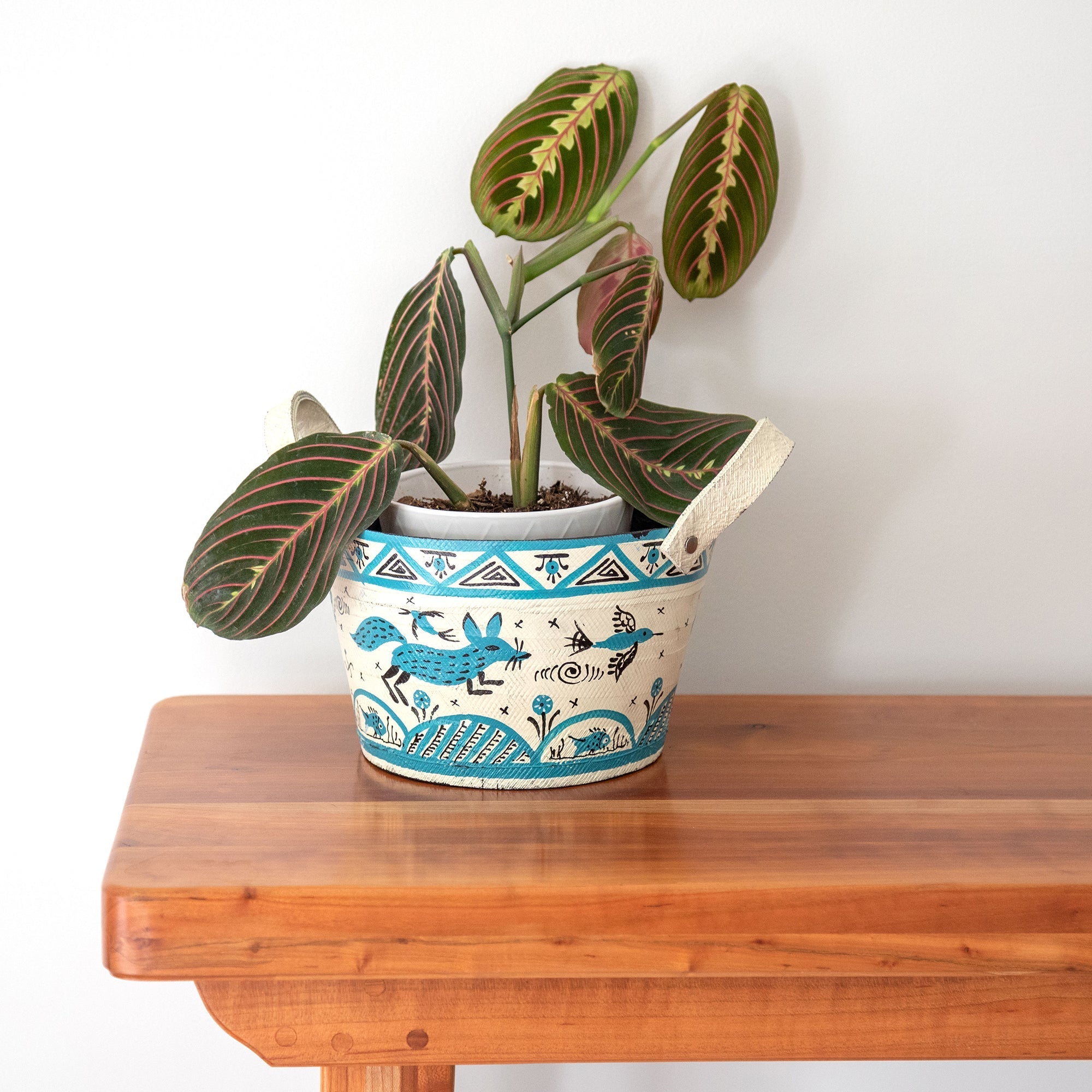 Hand Painted Folklore Recycled Rubber Planter Patio & Garden Accessories La Vie Bien Hand Painted Folklore Recycled Rubber Planter
