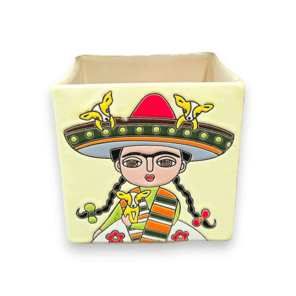 Hand - Painted Frida Kahlo Talavera Pot | Mexican Folk Art Planter Talavera Flower Pot La Vie Bien Hand - Painted Frida Kahlo Talavera Pot | Mexican Folk Art Planter