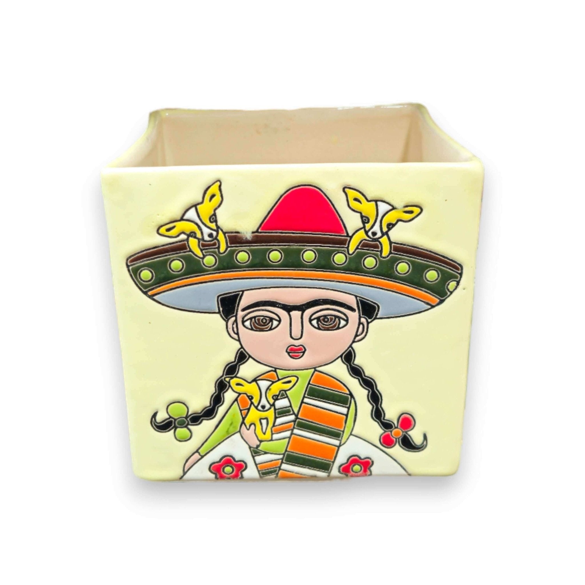 Hand - Painted Frida Kahlo Talavera Pot | Mexican Folk Art Planter Talavera Flower Pot La Vie Bien Hand - Painted Frida Kahlo Talavera Pot | Mexican Folk Art Planter