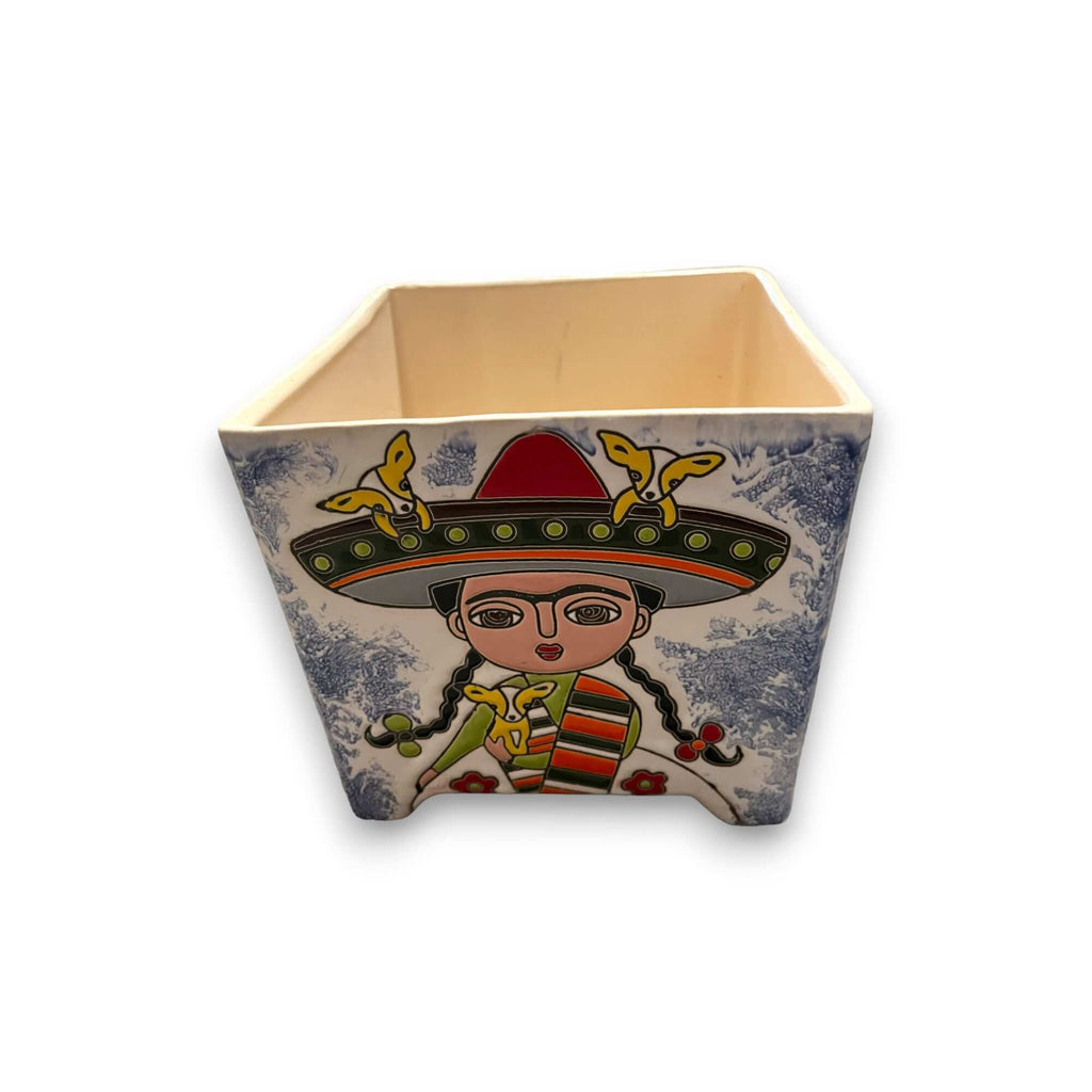 Hand-Painted Frida Kahlo Talavera Pot | Mexican Folk Art Planter Talavera Flower Pot La Vie Bien Hand-Painted Frida Kahlo Talavera Pot | Mexican Folk Art Planter