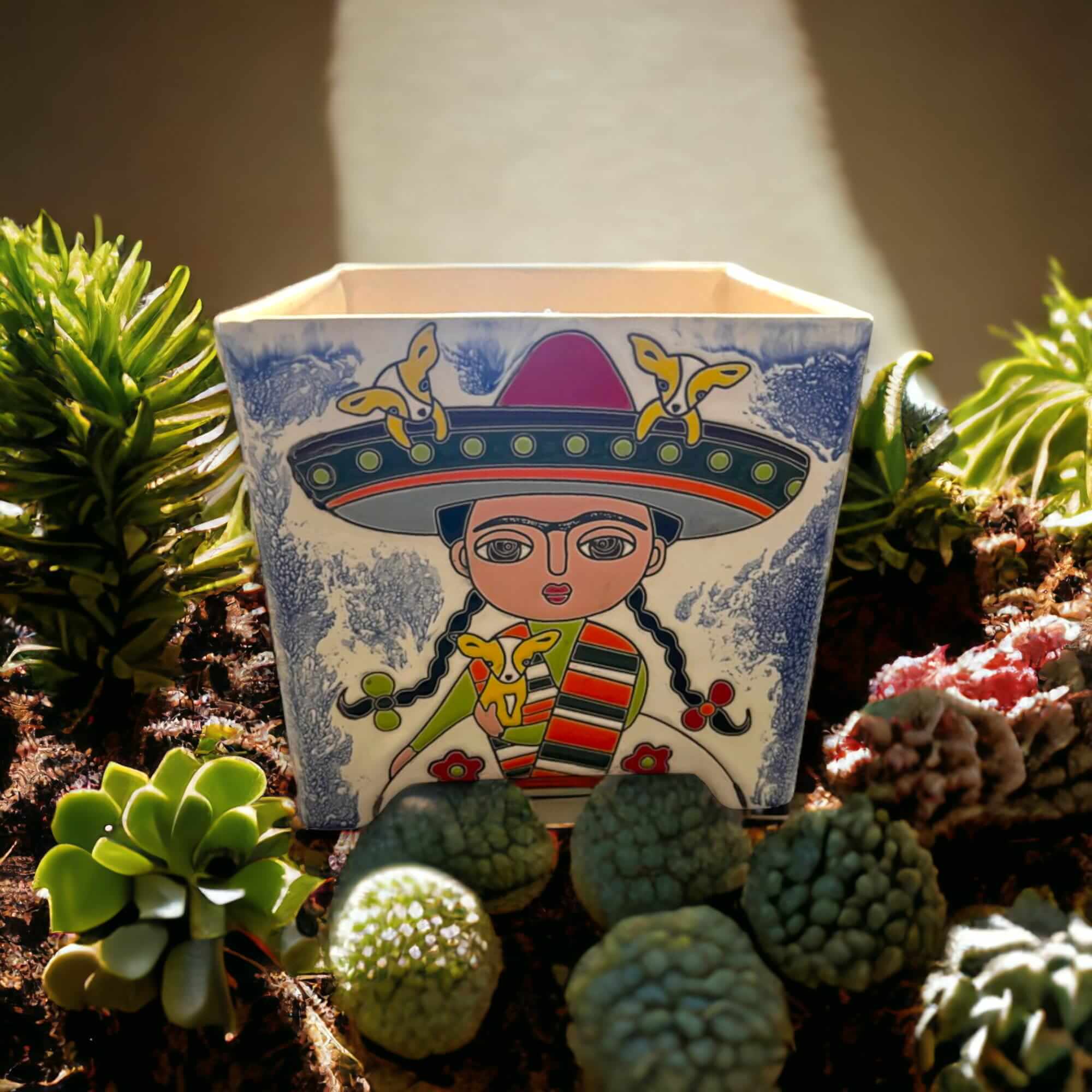 Hand - Painted Frida Kahlo Talavera Pot | Mexican Folk Art Planter Talavera Flower Pot La Vie Bien Hand - Painted Frida Kahlo Talavera Pot | Mexican Folk Art Planter