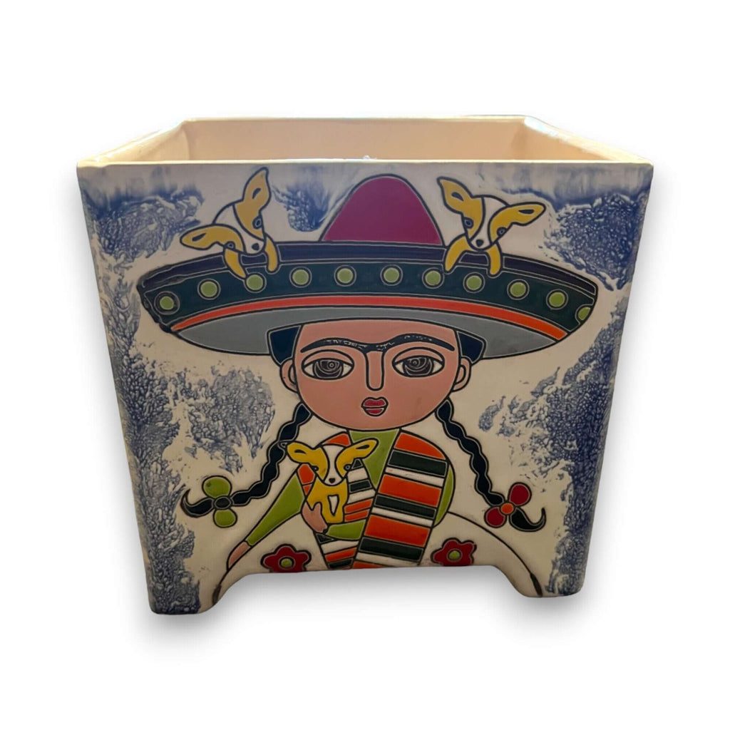 Hand - Painted Frida Kahlo Talavera Pot | Mexican Folk Art Planter Talavera Flower Pot La Vie Bien Hand - Painted Frida Kahlo Talavera Pot | Mexican Folk Art Planter