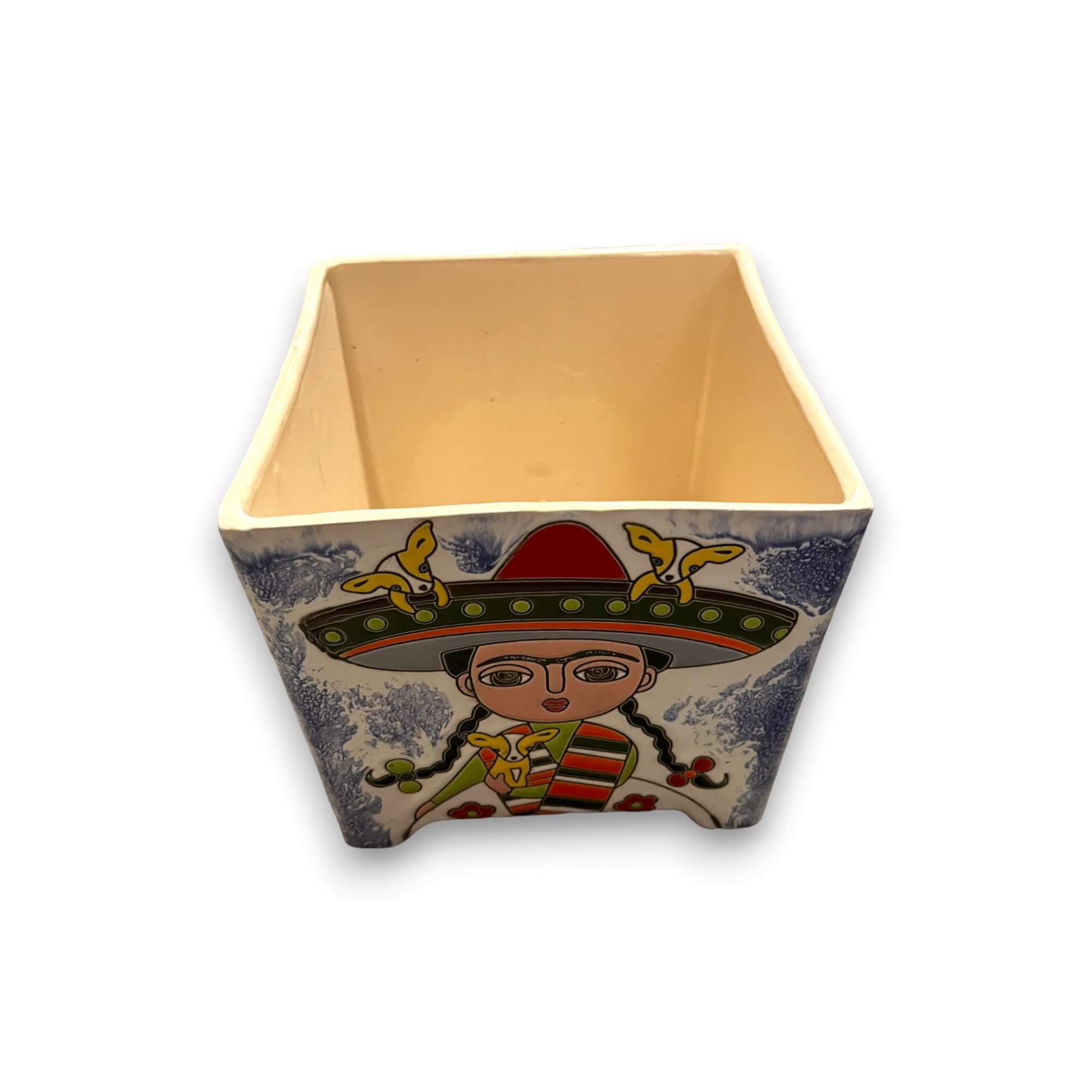 Hand-Painted Frida Kahlo Talavera Pot | Mexican Folk Art Planter Talavera Flower Pot La Vie Bien Hand-Painted Frida Kahlo Talavera Pot | Mexican Folk Art Planter