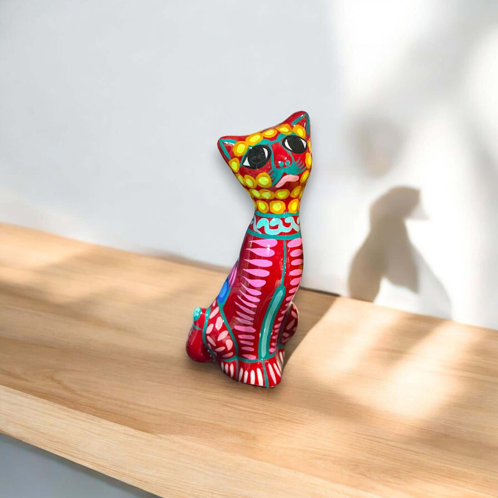 Hand-Painted Guerrero Cat Statue | Colorful Mexican Ceramic Figure (Medium) Guerrero Figurine La Vie Bien Hand-Painted Guerrero Cat Statue | Colorful Mexican Ceramic Figure (Medium)