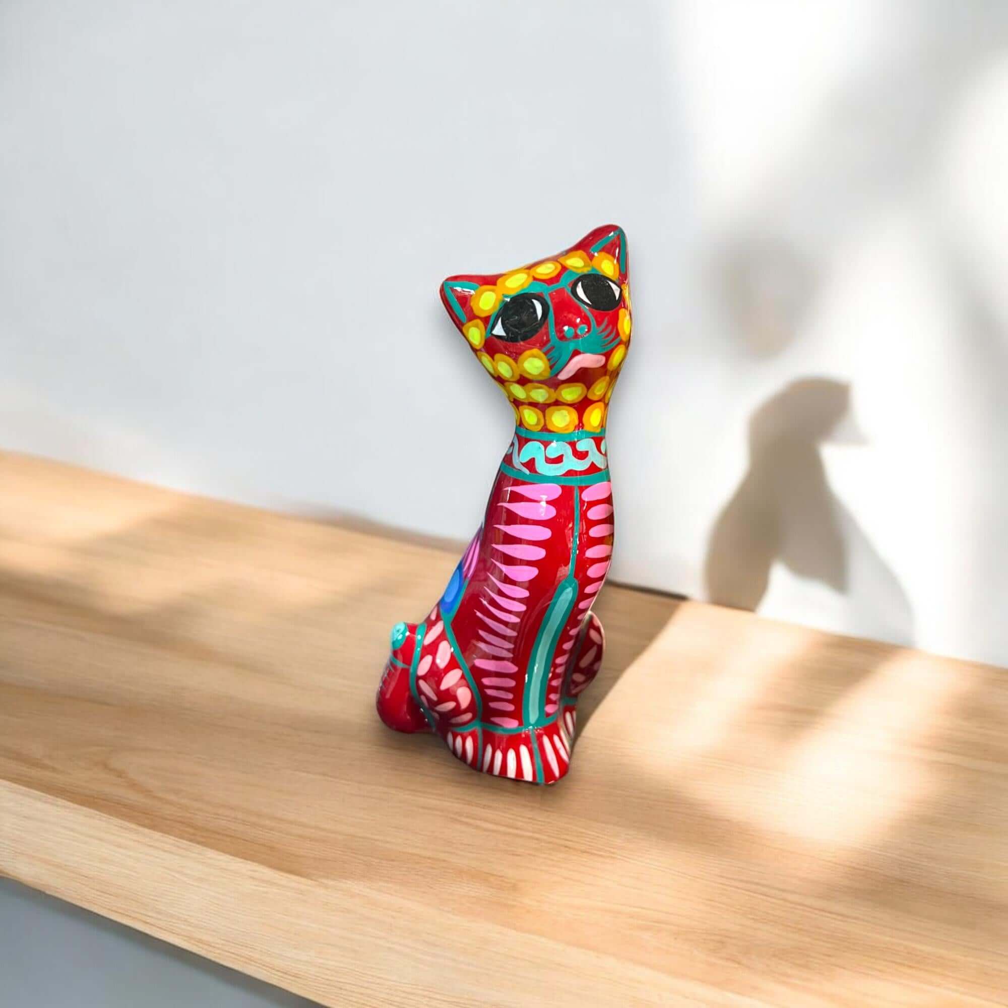 Hand-Painted Guerrero Cat Statue | Colorful Mexican Ceramic Figure (Medium) Guerrero Figurine La Vie Bien Hand-Painted Guerrero Cat Statue | Colorful Mexican Ceramic Figure (Medium)