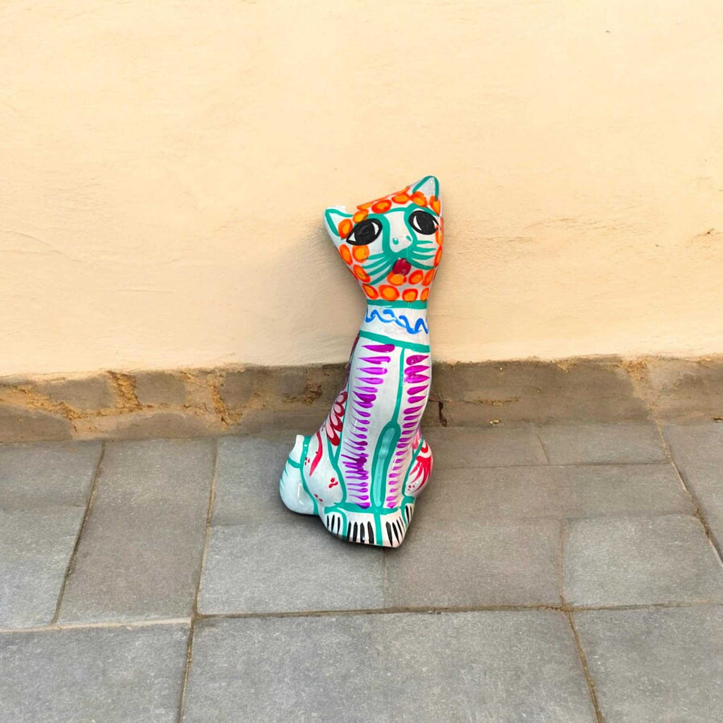 Hand - Painted Guerrero Cat Statue | Colorful Mexican Ceramic Figure (Medium) Guerrero Figurine La Vie Bien Hand - Painted Guerrero Cat Statue | Colorful Mexican Ceramic Figure (Medium)