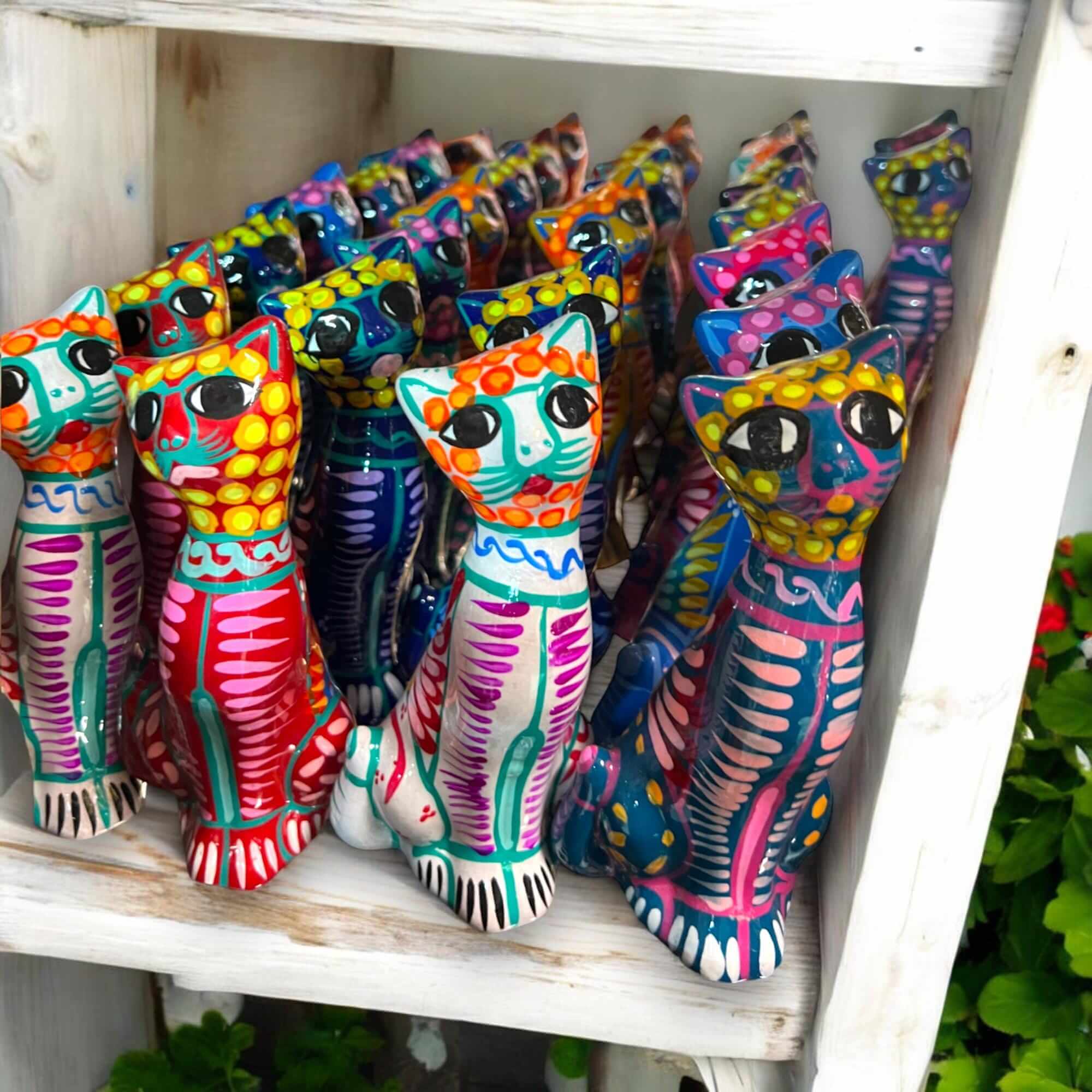 Hand-Painted Guerrero Cat Statue | Colorful Mexican Ceramic Figure (Medium) Guerrero Figurine La Vie Bien Hand-Painted Guerrero Cat Statue | Colorful Mexican Ceramic Figure (Medium)