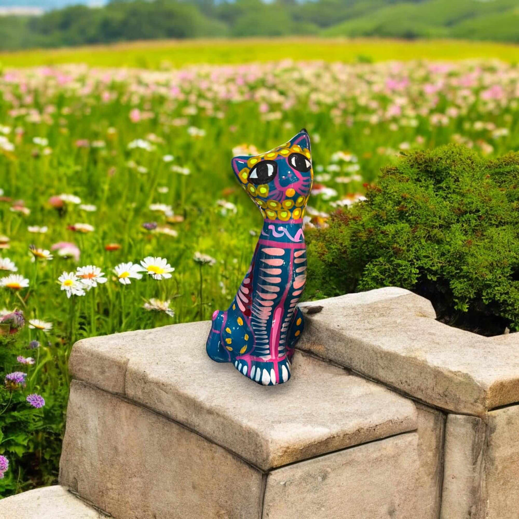 Hand - Painted Guerrero Cat Statue | Colorful Mexican Ceramic Figure (Medium) Guerrero Figurine La Vie Bien Hand - Painted Guerrero Cat Statue | Colorful Mexican Ceramic Figure (Medium)