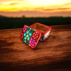 Colorful Hand-Painted Guerrero Jewelry Box | Mexican Ceramic Earring Holder