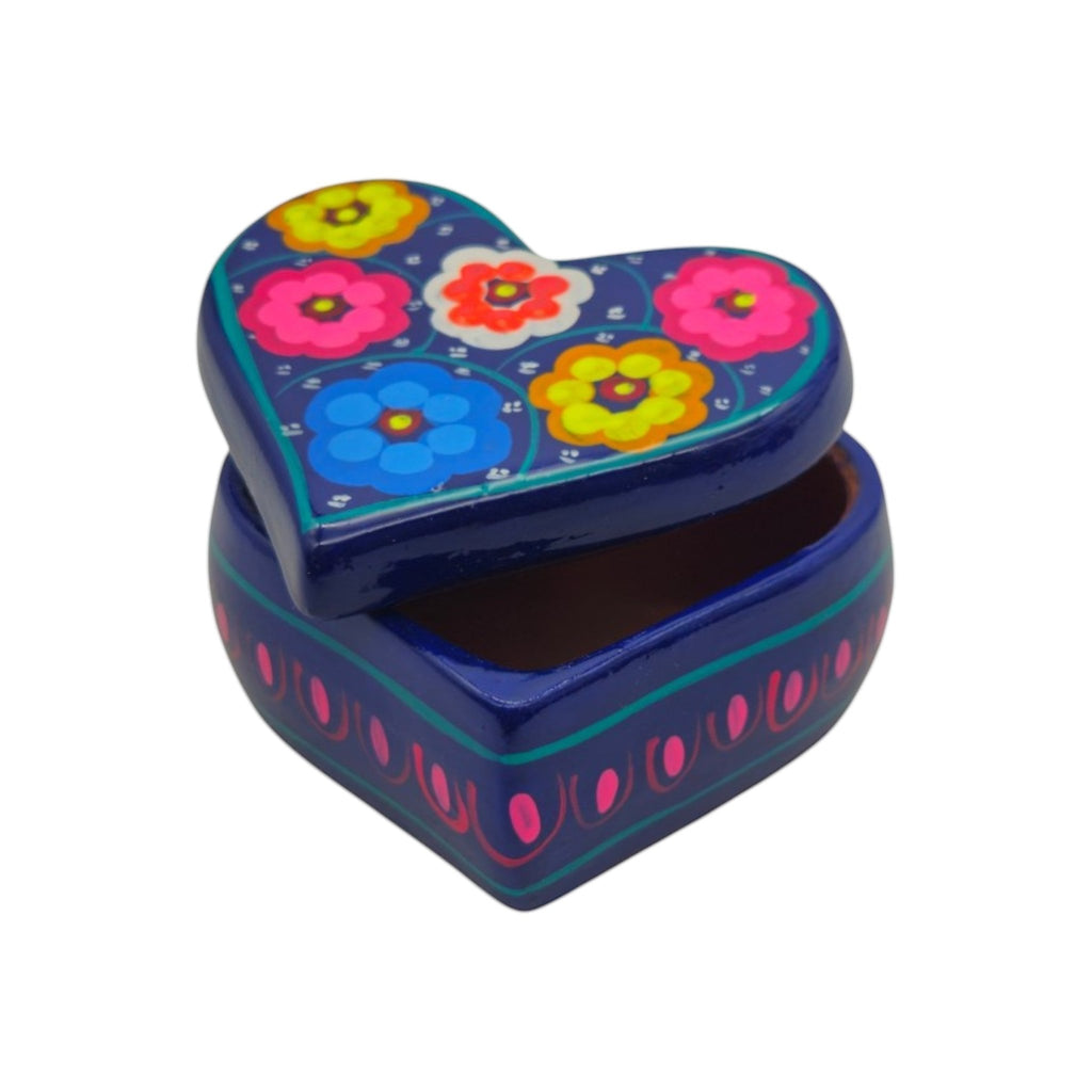 Hand-Painted Guerrero Heart-Shaped Jewelry Box | Mexican Ceramic Earring Holder Guerrero Jewelry Box La Vie Bien Hand-Painted Guerrero Heart-Shaped Jewelry Box | Mexican Ceramic Earring Holder