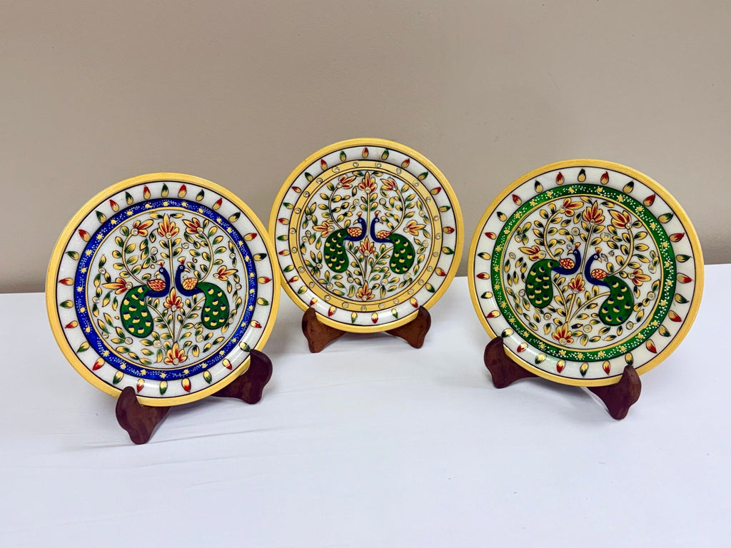 Hand Painted Marble Decorative Plates - 9 Inches La Vie Bien Hand Painted Marble Decorative Plates - 9 Inches