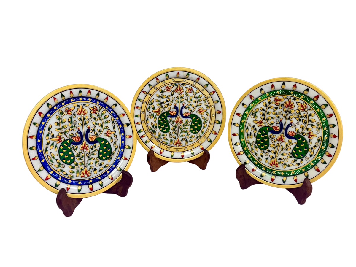 Hand Painted Marble Decorative Plates - 9 Inches La Vie Bien Hand Painted Marble Decorative Plates - 9 Inches