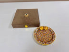 Hand-painted Marble Pooja Plate with Roli Chawal Bowls in Velvet Gift Box La Vie Bien Hand-painted Marble Pooja Plate with Roli Chawal Bowls in Velvet Gift Box