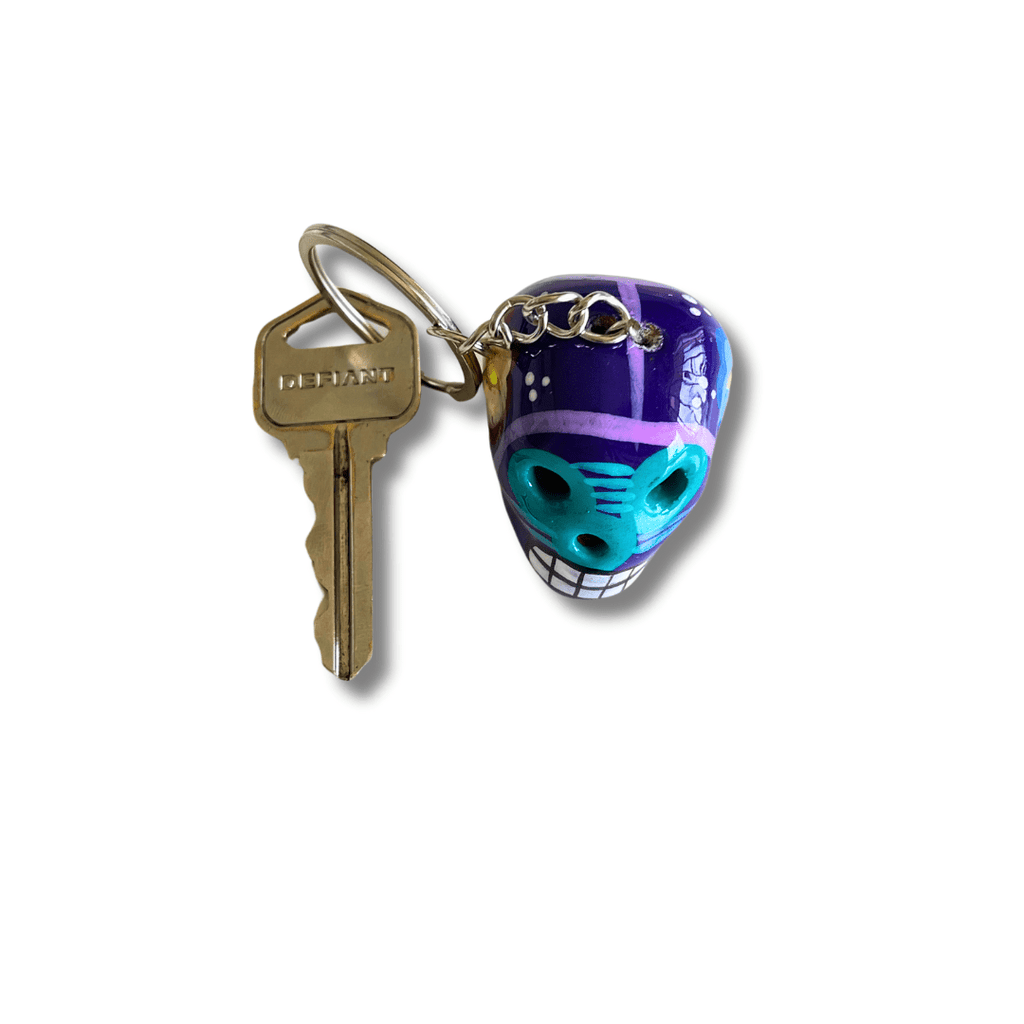 Hand - Painted Mini Sugar Skull Floral Keychain - Mexico Keychains La Vie Bien Hand - Painted Mini Sugar Skull Floral Keychain - Mexico