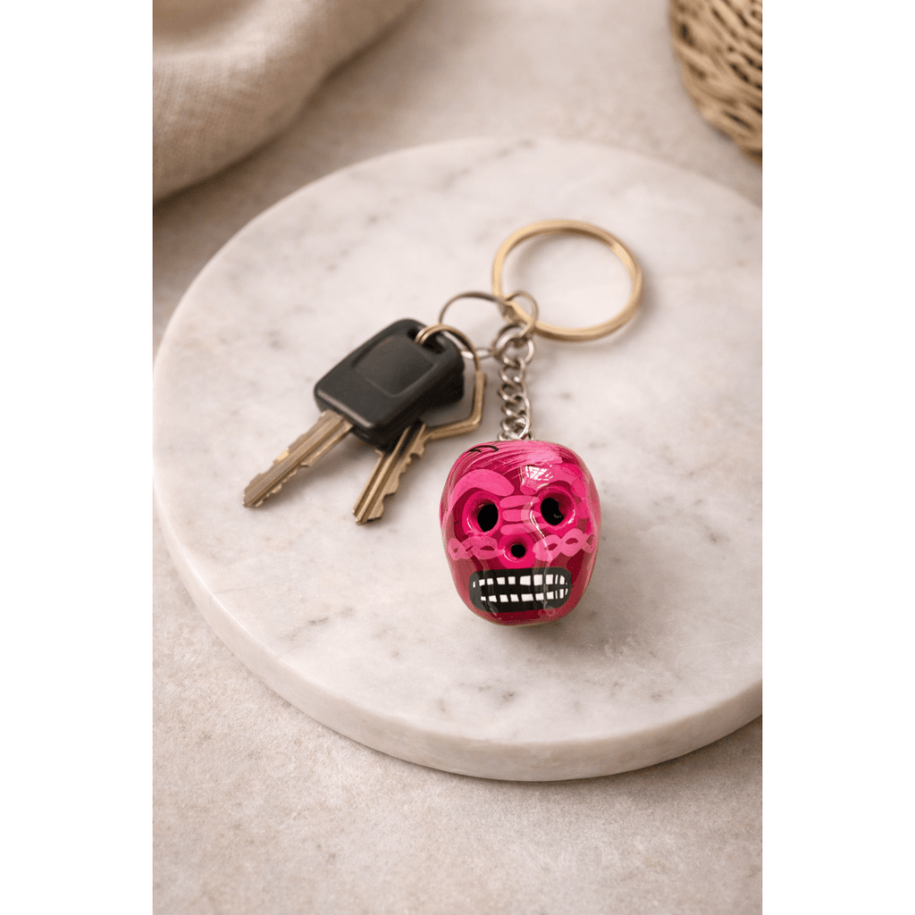 Hand - Painted Mini Sugar Skull Floral Keychain - Mexico Keychains La Vie Bien Hand - Painted Mini Sugar Skull Floral Keychain - Mexico