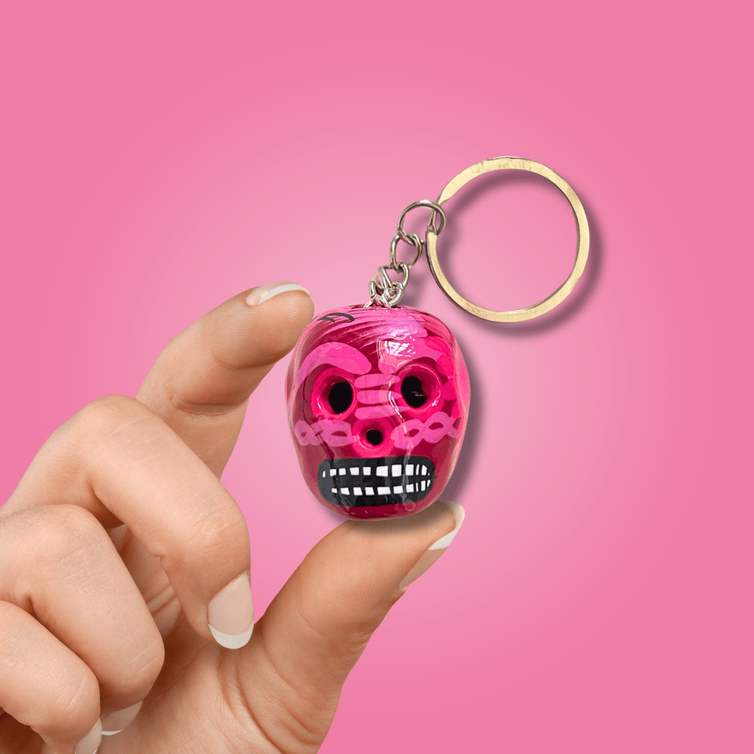 Hand - Painted Mini Sugar Skull Floral Keychain - Mexico Keychains La Vie Bien Hand - Painted Mini Sugar Skull Floral Keychain - Mexico