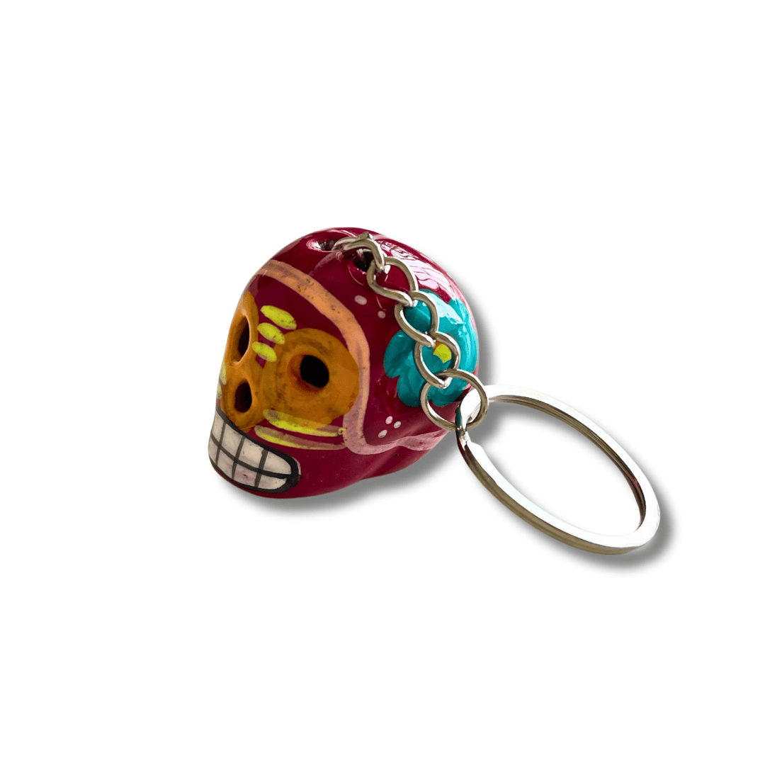 Hand - Painted Mini Sugar Skull Floral Keychain - Mexico Keychains La Vie Bien Hand - Painted Mini Sugar Skull Floral Keychain - Mexico