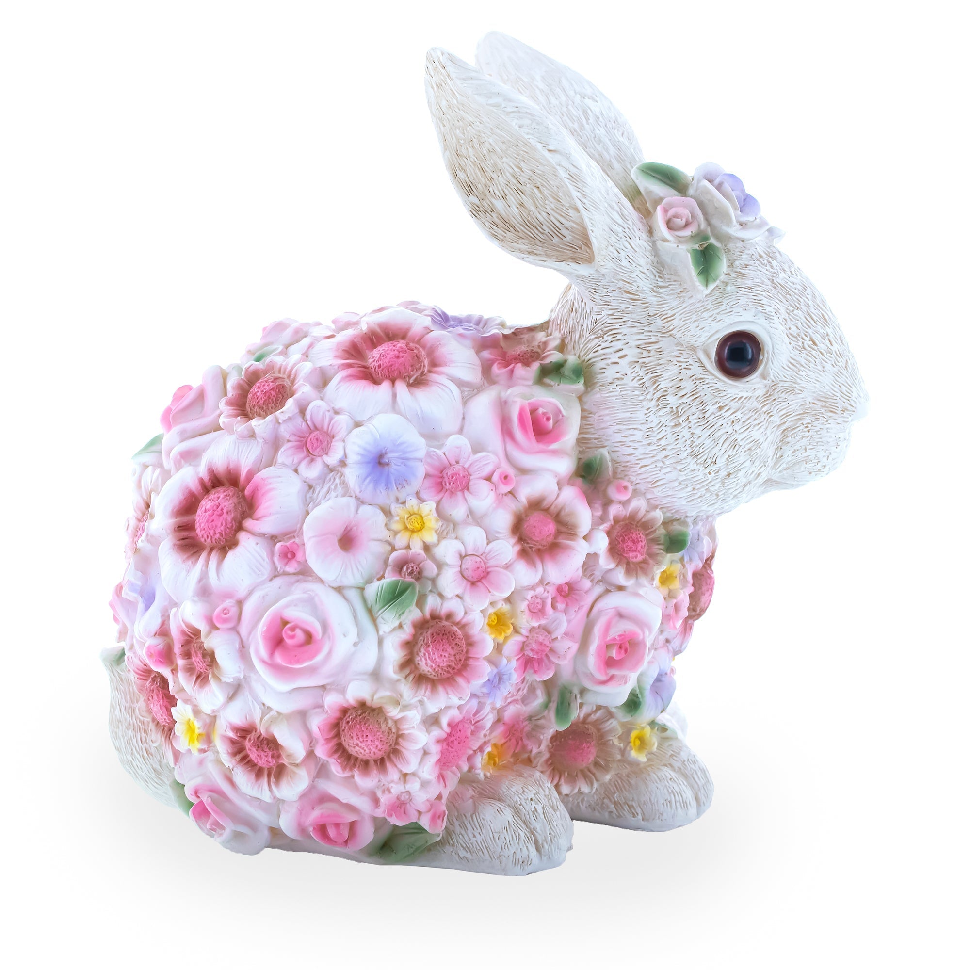 Hand Painted Resin Bunny With Elegant Garden Blooms 7.1 Inches Tall Easter > Figurines > Bunnies La Vie Bien Hand Painted Resin Bunny With Elegant Garden Blooms 7.1 Inches Tall