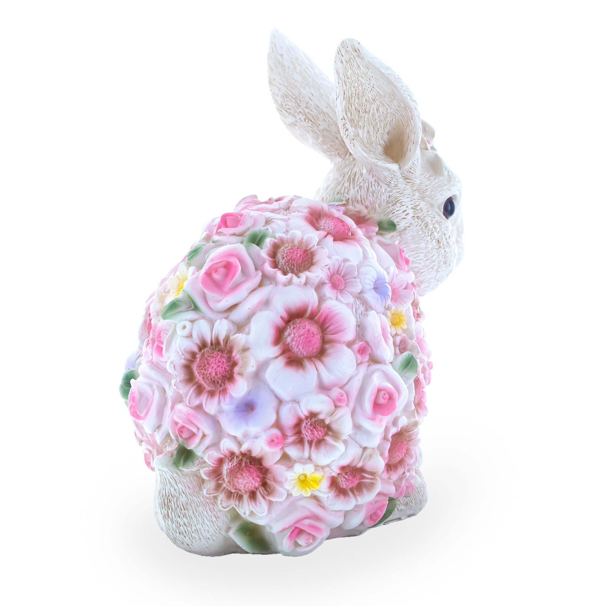 Hand Painted Resin Bunny With Elegant Garden Blooms 7.1 Inches Tall Easter > Figurines > Bunnies La Vie Bien Hand Painted Resin Bunny With Elegant Garden Blooms 7.1 Inches Tall