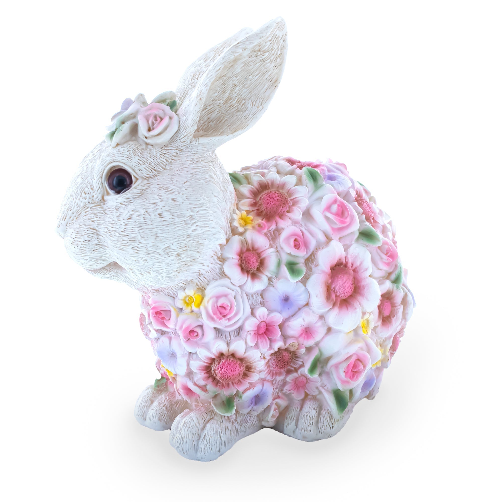 Hand Painted Resin Bunny With Elegant Garden Blooms 7.1 Inches Tall Easter > Figurines > Bunnies La Vie Bien Hand Painted Resin Bunny With Elegant Garden Blooms 7.1 Inches Tall