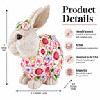 Hand Painted Resin Bunny With Elegant Garden Blooms 7.1 Inches Tall Easter > Figurines > Bunnies La Vie Bien Hand Painted Resin Bunny With Elegant Garden Blooms 7.1 Inches Tall