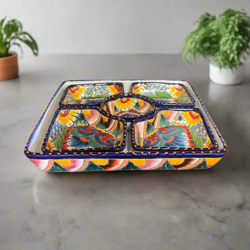 Square Talavera Appetizer Tray | Hand-Painted Mexican Serving Dish