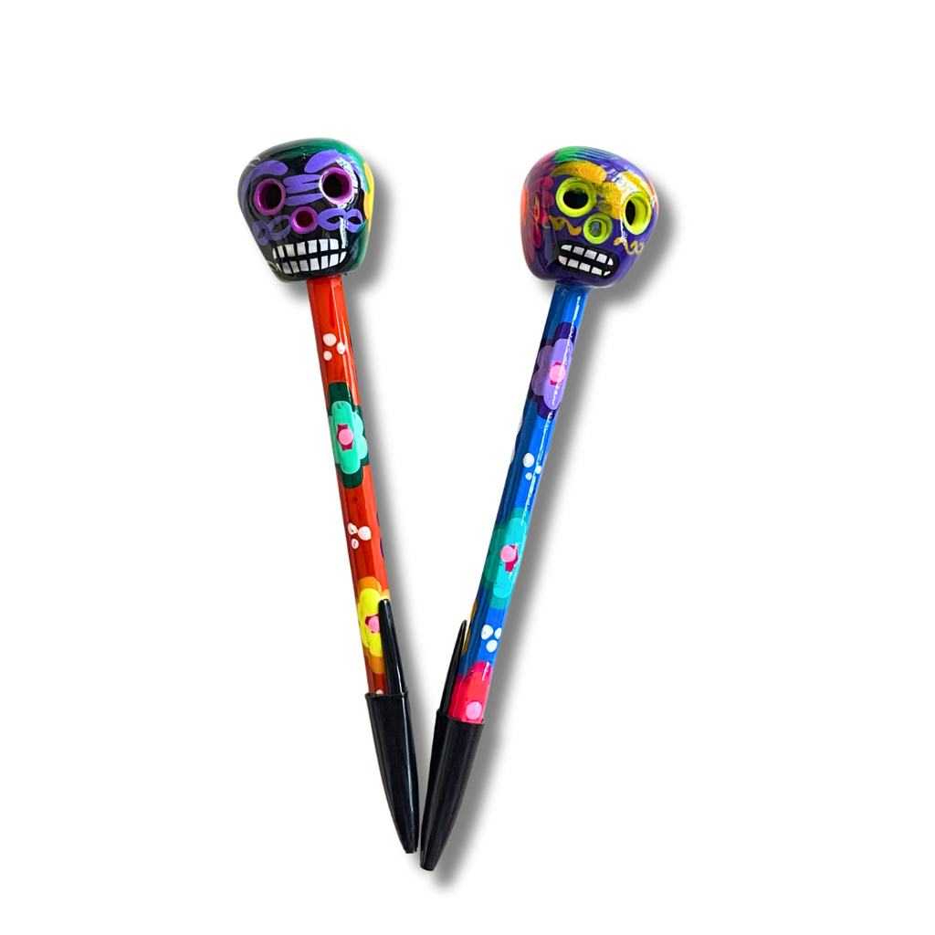 Hand - Painted Sugar Skull Ceramic Floral Pen - Unique Mexican Design - Mexico Accessories La Vie Bien Hand - Painted Sugar Skull Ceramic Floral Pen - Unique Mexican Design - Mexico